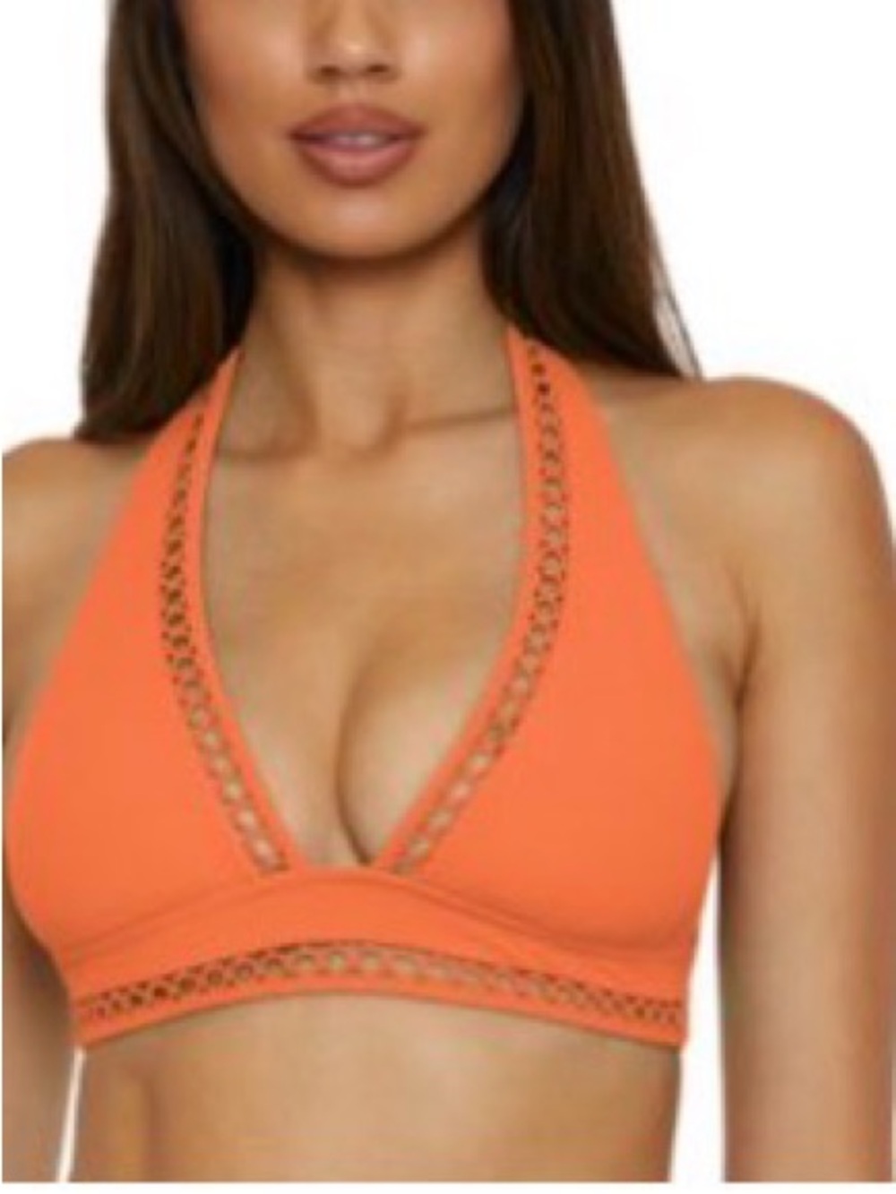 BECCA Orange Crochet-Trim Halter Bikini Top